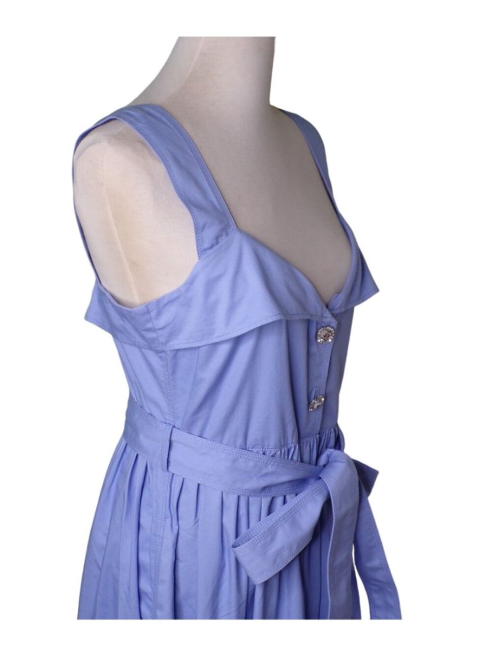 🆕 STINE GOYA Stina Belted Midi Dress Rhinestone Buttons Cotton Blue Medium - Picture 8 of 11